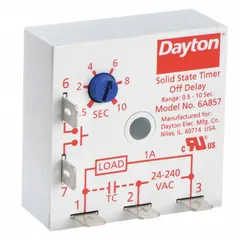 Surface-mounted encapsulated timing relay for industrial control applications requiring precise on-delay or off-delay timing. Operates on 24 to 240V AC supply voltage. Commonly used in HVAC systems, conveyor controls, and packaging machinery to sequence operations or prevent rapid cycling.