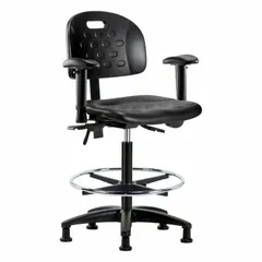 Polyurethane Lab Chair with Arms, Adjustable Height 24 1/4" to 34", Black