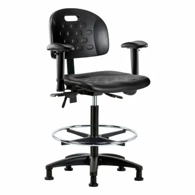 OEM Polyurethane Lab Chair with Arms, Adjustable Height 24 1/4" to 34", Black - Polyurethane Lab Chairs