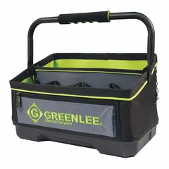 Polyester tool tote in black with 20 pockets, including 19 inside pockets. Designed for carrying and organizing hand tools, test instruments, and accessories on job sites during installation, maintenance, and repair work.