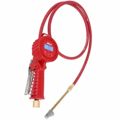 Digital single-tire inflator gauge with a brass body and 1/4 in thread size. Designed for accurate tire inflation in automotive and industrial service environments, including fleet maintenance and heavy-equipment tire servicing.