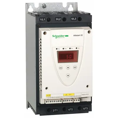 SCHNEIDER Soft Start: 230-600V AC, 62 A Output Current, With Bypass, IP20, 60/50 Hz - Schneider Altistart ATS 22