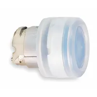 Momentary-action flush push-button operator from the XB4 series with a metallic blue actuator. Designed for 22 mm panel cutouts, the recessed profile reduces the risk of unintended actuation in control panel applications