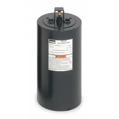 Piston accumulator with 578 cu in fluid volume and 613 cu in total volume. Maximum flow 818 gpm. Connection 1-7/8-12 (#24). Suitable for water-based hydraulic fluids and water-glycol. Used in hydraulic systems for energy storage, pressure surge dampening, and fluid volume compensation.