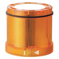 This flashing light module from WERMA is designed for use with the KombiSIGN 72 series tower light system. It operates at 24V DC and features a yellow lens. With an overall diameter of 70 mm and height of 66 mm, it provides visual signaling for warnings or status indications in industrial environments such as factories and warehouses.