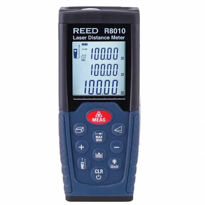 REED INSTRUMENTS Laser Distance Meter: Inch, 1 7/8 in – 328 ft, +/-0.0018 in/ft, AAA, LCD - Indoor-Outdoor Laser Distance Meters