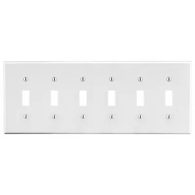 HUBBELL Wall Plate: Toggle, 6 Gang, White - General Purpose Wall Plates