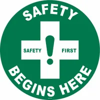 This vinyl adhesive floor sign measures 17 in x 17 in with a thickness of 0.012 in. It features an anti-slip surface for traction and is designed for permanent mounting on floors to convey safety messages in industrial or commercial settings