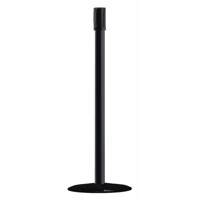 TENSABARRIER Single Belt Receiver Post: Round Flat, 38 in Post Ht, Black, Stainless Steel - Flat-Base Receiver Posts for Retractable Belt Barriers