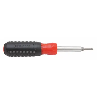 PROTO Multi-Bit Screwdriver: Phillips/Slotted Tip, #1/1/4 in/#2 Tip Size, 4 Tips - General Purpose Multi-Bit Screwdrivers