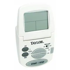 Oven thermometer with a multiline LCD display and a 1 5/16 in overall length. Features a stainless steel probe with a 5 ft silicone cord. Metal detectable design supports contamination prevention in food service environments.