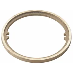 Cast bronze extension ring for floor drains with a bronze finish. Features a screw connection type, 4-5/8 in overall diameter, and 3/8 in overall height. Used to raise floor drain height to match finished floor level in plumbing installations.