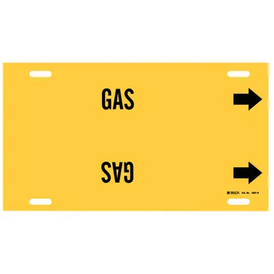BRADY Pipe Marker: Gas, Yellow, Black, Fits 8 to 9 7/8 in Pipe O.D., 1 Pipe Markers - Gas Strap-On Pipe Markers