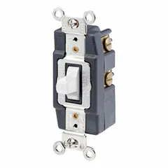 This LEVITON toggle wall switch is a single-pole/double-throw maintained type rated 15A at 120/277V AC. The ivory finish suits standard interior installations. It is commonly used to control a single load from two locations, such as in hallways or stairwells.