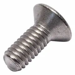 Grade 2 titanium flat head machine screw with M4x0.70 thread, 10 mm length, plain finish, and #2 Phillips drive. Suitable for applications requiring corrosion resistance and light weight, such as in industrial assemblies.