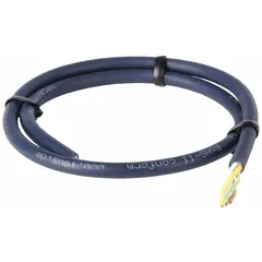 This CHAINFLEX CF9 series control cable features 4 conductors of 22 AWG single copper wire with a TPR jacket rated at 300 V. It includes a ground conductor and meets DIN 47100 standards. Notch resistant, with minimum bend radius factors of 3 x OD for fixed installation, 4 x OD for flexible use, and 5 x OD for e-chain applications. Suitable for use in automated machinery, robotics, and cable carrier systems requiring repeated flexing.