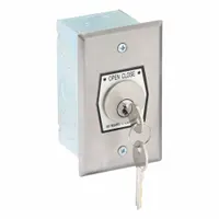 Indoor flush-mount keyswitch with momentary contacts for Open-Close control. Compatible with gate operators. Provides key-operated activation for material handling and dock loading equipment