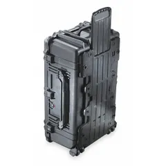 The PELICAN 1650 is a standard protective transport case with interior dimensions of 17 1/2 in x 28 5/8 in x 10 5/8 in. It features a folding handle and double-throw case closure. The case includes a convoluted, pick and pluck, and solid foam interior configuration for customizable equipment protection during transport and storage.