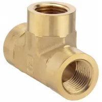 CA377 brass tee with 1/8 in x 1/8 in x 1/8 in ports, rated for 3,200 psi maximum operating pressure. Length 1 5/16 in. Used to split or combine fluid flow in high-pressure hydraulic pipe systems
