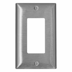 This 1-gang midsize wall plate from LEVITON is designed for standard toggle switches. Constructed of stainless steel, it offers corrosion resistance for use in residential and commercial electrical installations. The plate covers and protects single toggle switches mounted in standard wall boxes.