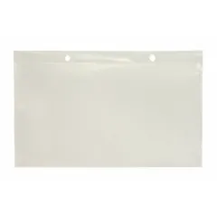 Clear pocket label holders for divider box storage systems. Each holder measures 5 x 3 inches and attaches via hanging mount. Sold in packs of 6. Used to label and identify contents in industrial storage bins, shelving, and inventory organization.