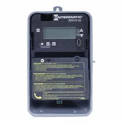 This digital timer switch provides 24-hour scheduling for outdoor surface-mount applications. It features a metal body and SPDT contact configuration, operating at 120-277V AC. Suitable for controlling lighting, pumps, or other electrical loads on a fixed daily schedule in industrial or commercial environments.