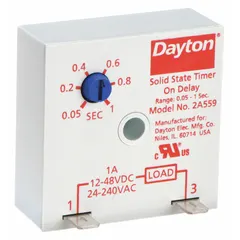This surface-mounted timing relay is designed for industrial control applications requiring precise on/off delay control. It accepts an input voltage of 12 to 48V DC and is suitable for use in automation systems, conveyor controls, and HVAC equipment. The encapsulated construction protects against environmental contaminants.