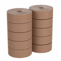 Nonreinforced kraft tape that activates with water for secure sealing of corrugated boxes and cartons. Each roll is 3 in wide by 450 ft long, with a 6.4 mil thickness. Supplied as a 10-pack. Suitable for general packaging and shipping applications
