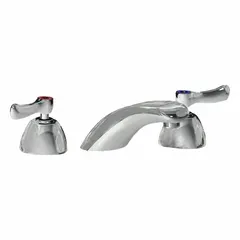 This widespread handle bathroom faucet is constructed from cast brass with a polished chrome finish. It has a flow rate of 2.2 gpm and includes mounting hardware. Suitable for bathroom sinks in commercial or residential settings requiring a widespread configuration.