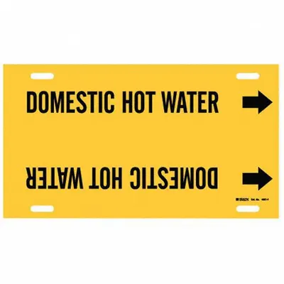 BRADY Pipe Marker: Domestic Hot Water, Yellow, Black, Fits 6 to 7 7/8 in Pipe O.D. - Domestic Hot Water Strap-On Pipe Markers