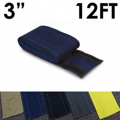 This fabric hook-and-loop cable floor cover is made of blue nylon and measures 3 inches in width by 12 feet in length. It provides a reusable solution for managing and protecting cables across walkways or work areas in low-traffic environments.