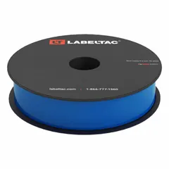 Continuous label roll for LabelTac 4 printers. Vinyl, blue gloss material rated for indoor and outdoor use. Suitable for pipe marking, equipment identification, and safety signage.