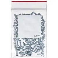 White block reclosable poly bag made from low density polyethylene (LDPE). Measures 6 inches wide by 9 inches long. Supplied in a 1,000-pack dispenser bag. Suitable for packaging, storing, and organizing small parts, hardware, or components in industrial and warehouse settings