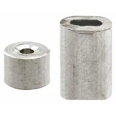 This aluminum ferrule and stop assembly is used to terminate and secure cables in industrial rigging, lifting, and control systems. It prevents cable pull-through and provides a stable connection point. Supplied as a pair, with overall height of 4-9/16 inches and width of 2-23/32 inches.