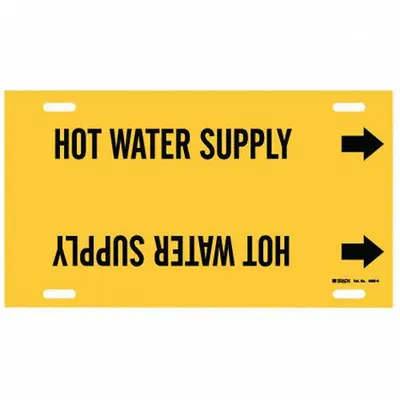 BRADY Pipe Marker: Hot Water Supply, Yellow, Black, Fits 10 to 15 in Pipe O.D. - Hot Water Supply Strap-On Pipe Markers