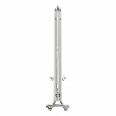 Steel shelf divider with chrome finish, designed for use on wire shelving systems. Measures 18 in ledge length. Helps organize and separate stored items, keeping products upright and preventing mixing on shelves.