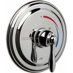 Trim kit for thermostatic or pressure balancing tub and shower fittings. Includes a circular brass trim plate with polished chrome finish. Provides the visible components to complete valve installation in residential or commercial bathing areas.