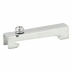 End plate for securing and aligning solid state relays in mounting assemblies. Front-mounting configuration with 10 mm width and 50 mm length. Provides mechanical stability and proper spacing in control panels.
