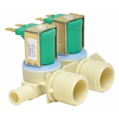 The ROBERTSHAW CW-468 Laundry Valve is a replacement component for washing machines and dryers. It regulates water flow into the appliance, controlling fill levels during wash and rinse cycles. This part is used in maintenance and repair of laundry equipment.