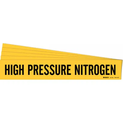 BRADY Pipe Marker: High Pressure Nitrogen, Yellow, Black, Fits 8 in and Larger Pipe O.D. - High Pressure Nitrogen Adhesive Pipe Markers