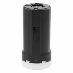 This LEVITON locking connector is a non-NEMA general-purpose connector with 3 poles, rated for 20 A or 30 A at 250 VDC or 600 VAC. The black housing provides a secure locking connection for power distribution, machinery, and temporary power setups in industrial and commercial environments.