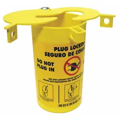 Thermoplastic elastomer encasing lockout cover for 3 in maximum plug diameter and 1 1/4 in maximum cord diameter. Accommodates 2-prong and 3-prong plugs rated for 125/250/600V AC. Used to isolate electrical plugs during maintenance to prevent accidental re-energization.