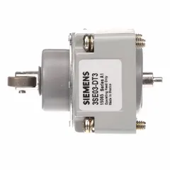 Roller plunger head actuator for Siemens 3SE03 series limit switches. Features a top-mounted roller with momentary action. Used for mechanical switching in industrial equipment such as conveyors and packaging machines.