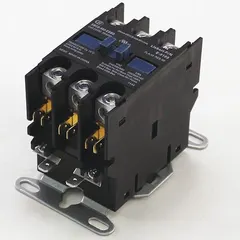 Electromechanical contactor for HVACR systems, used to switch electrical loads such as compressors, fans, and pumps. Suitable for replacement in precision cooling equipment and commercial HVAC applications.