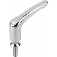 This hygienic adjustable tension lever features a threaded stud for use with USIT washers. It has an M8 thread with 60 mm thread length and 81.5 mm overall length. Suitable for tensioning and clamping in applications requiring cleanability