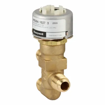 Honeywell Hydronic Globe Valve: 3-Way, 1.6 CV Flow, 1/2 in Female Flare/3/4 in Female Flare - 3-Way Flare Connection Globe Valves