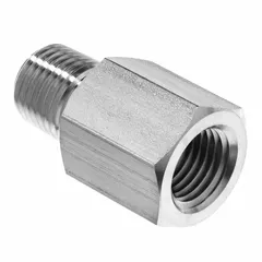 This steel threaded extreme-pressure pipe adapter connects two 3/8 in pipes in straight configurations. Rated for 5,300 psi, it is used in high-pressure hydraulic, pneumatic, and fluid transfer systems requiring a straight adapter.