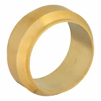Brass compression sleeve with 22 mm overall length. Used in compression fitting systems to create a leak-proof seal between tubing and fitting body for fluid or gas lines