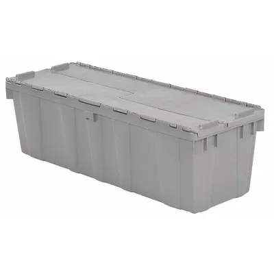 ORBIS Attached Lid Tote: 24.7 gal, 39 1/4 in x 14 in x 12 in, Gray Body, Gray Lid - Colored Attached-Lid Totes with Two-Piece Lids