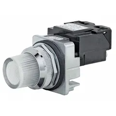 This Siemens LED pilot light from the Class 52 series features a white LED indicator for panel mounting. Rated for 120 V AC/DC supply, it provides visual status indication in industrial control panels and automation systems. The 30 mm size fits standard panel cutouts, and the unit does not include a push-to-test function.